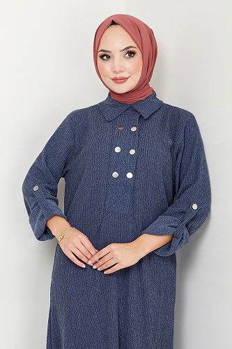 moda selvim DRESS 2501HBS932-M Indigo - Thumbnail