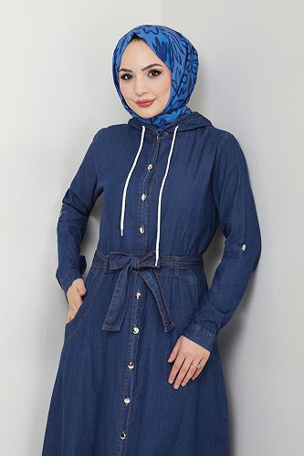 moda selvim الفستان جينز غامق 25021MTS1094 - Thumbnail