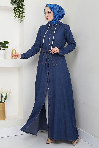 moda selvim الفستان جينز غامق 25021MTS1094 - Thumbnail