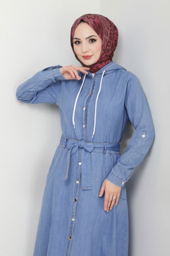moda selvim Dress 25021MTS1094 Light Denim - Thumbnail