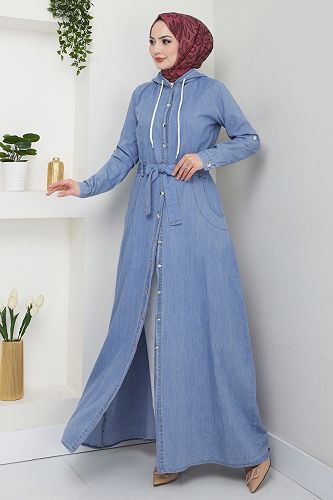 moda selvim Dress 25021MTS1094 Light Denim - Thumbnail