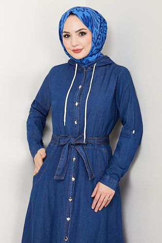 moda selvim Dress 25021MTS1095-M Dark Denim - Thumbnail