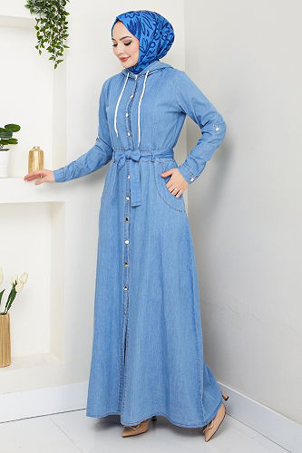 moda selvim Dress 25021MTS1095-M Light Denim - Thumbnail