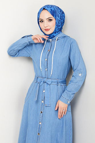 moda selvim الفستان جينز فاتح 25021MTS1095-M - Thumbnail