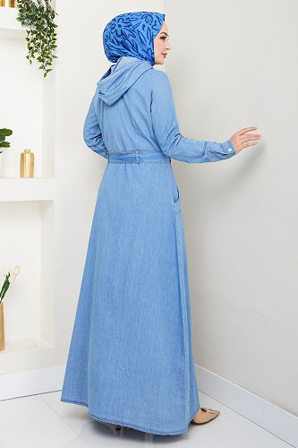 moda selvim الفستان جينز فاتح 25021MTS1095-M - Thumbnail