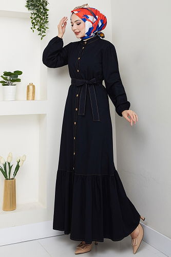 moda selvim الفستان أسود 25022MTS1094 - Thumbnail