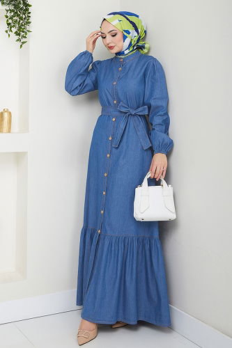 moda selvim Dress 25022MTS1094 Denim - Thumbnail