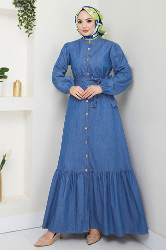moda selvim Dress 25022MTS1094 Denim - Thumbnail