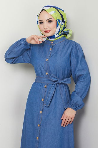 moda selvim الفستان جينز 25022MTS1094 - Thumbnail