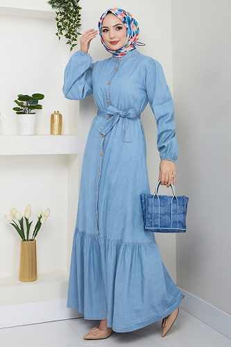 moda selvim Dress 25022MTS1094 Light Denim - Thumbnail