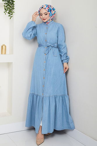 moda selvim Dress 25022MTS1094 Light Denim - Thumbnail