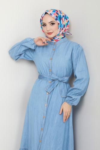 moda selvim Dress 25022MTS1094 Light Denim - Thumbnail