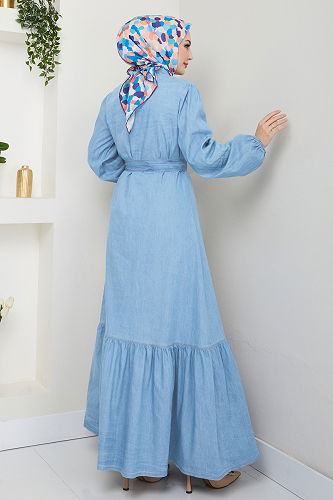 moda selvim الفستان جينز فاتح 25022MTS1094 - Thumbnail