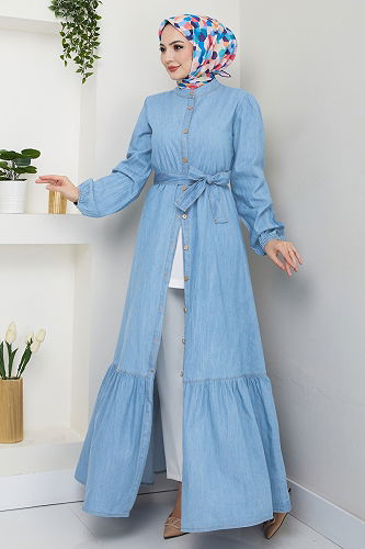 moda selvim الفستان جينز فاتح 25022MTS1094 - Thumbnail