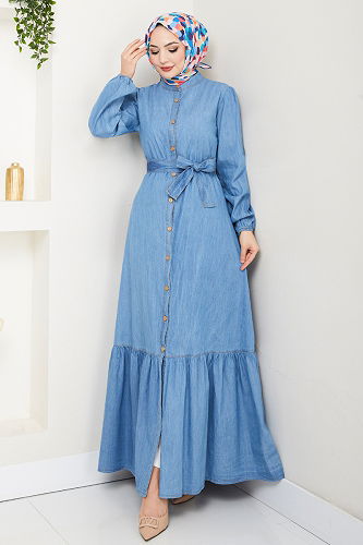 moda selvim الفستان جينز فاتح 25022MTS1095-M - Thumbnail