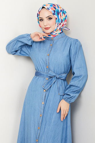 moda selvim الفستان جينز فاتح 25022MTS1095-M - Thumbnail