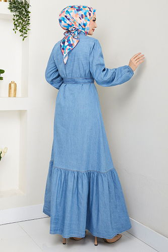 moda selvim الفستان جينز فاتح 25022MTS1095-M - Thumbnail