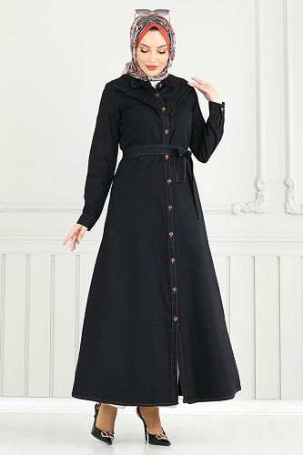 moda selvim الفستان أسود 25023MTS1094 - Thumbnail