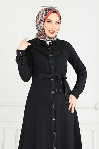 moda selvim الفستان أسود 25023MTS1094 - Thumbnail