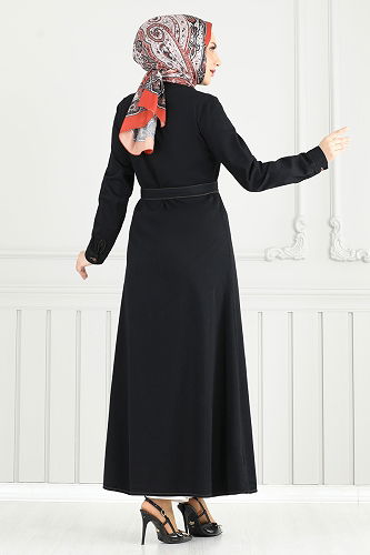 moda selvim الفستان أسود 25023MTS1094 - Thumbnail