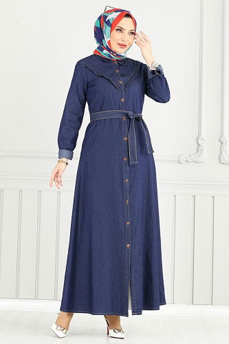 moda selvim Dress 25023MTS1094 Dark Denim - Thumbnail