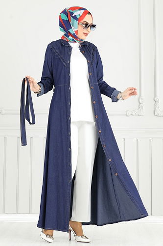 moda selvim الفستان جينز غامق 25023MTS1094 - Thumbnail