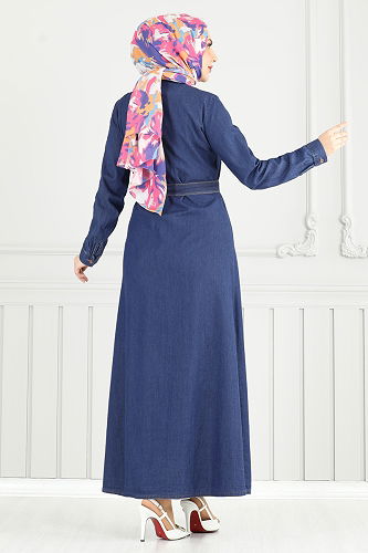 moda selvim Dress 25023MTS1094 Denim - Thumbnail