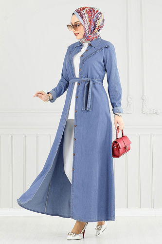 moda selvim Dress 25023MTS1094 Light Denim - Thumbnail