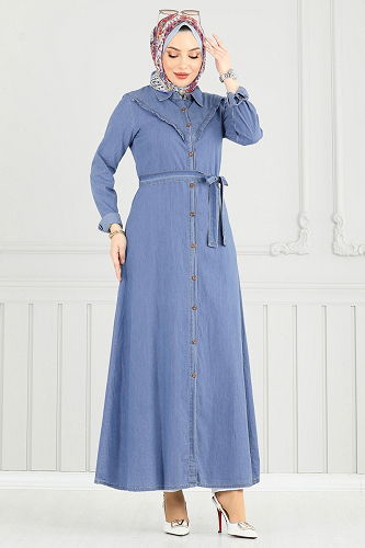 moda selvim Dress 25023MTS1094 Light Denim - Thumbnail