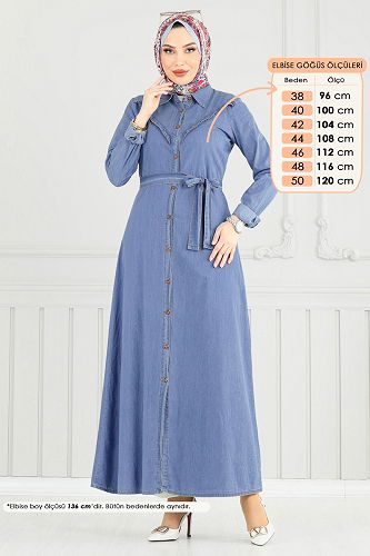 moda selvim Dress 25023MTS1094 Light Denim - Thumbnail
