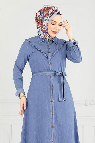 moda selvim الفستان جينز فاتح 25023MTS1094 - Thumbnail