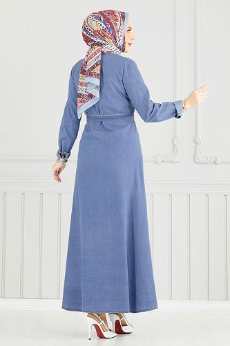moda selvim الفستان جينز فاتح 25023MTS1094 - Thumbnail