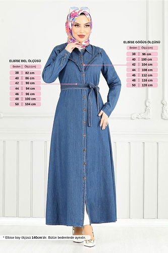 moda selvim Dress 25023MTS1095-M Denim - Thumbnail