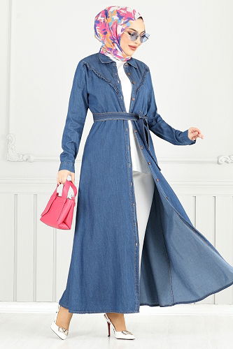 moda selvim Dress 25023MTS1095-M Denim - Thumbnail