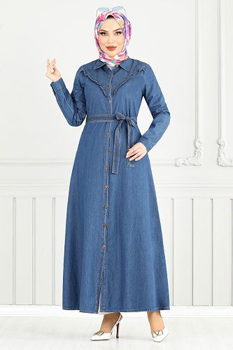 moda selvim الفستان جينز 25023MTS1095-M - Thumbnail