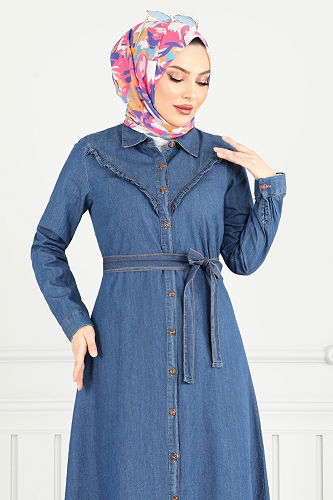moda selvim الفستان جينز 25023MTS1095-M - Thumbnail