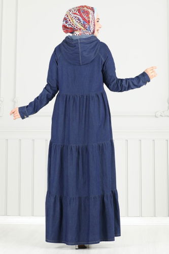 moda selvim الفستان جينز غامق 25026MTS1094 - Thumbnail