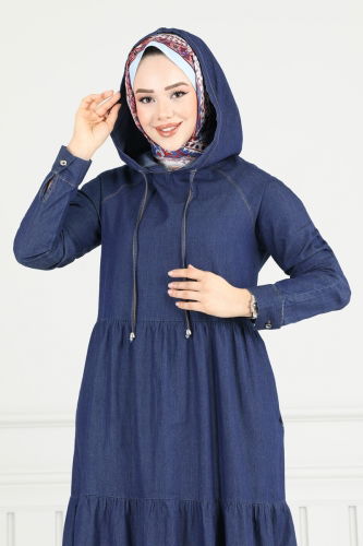 moda selvim الفستان جينز غامق 25026MTS1094 - Thumbnail