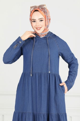 moda selvim Dress 25026MTS1094 Denim - Thumbnail