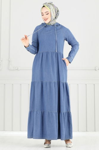 moda selvim الفستان جينز فاتح 25026MTS1094 - Thumbnail