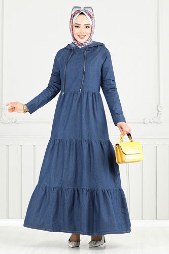 moda selvim Dress 25026MTS1095-M Dark Denim - Thumbnail