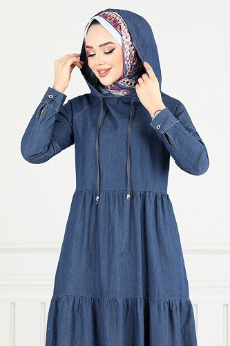 moda selvim Dress 25026MTS1095-M Dark Denim - Thumbnail