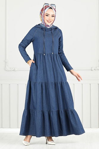 moda selvim الفستان جينز غامق 25026MTS1095-M - Thumbnail