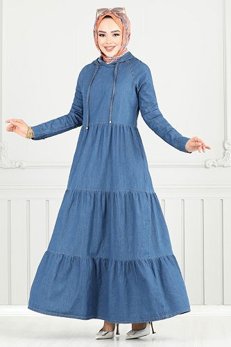 moda selvim Dress 25026MTS1095-M Denim - Thumbnail