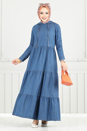 moda selvim الفستان جينز 25026MTS1095-M - Thumbnail