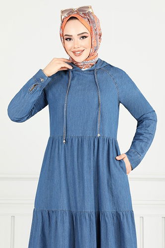 moda selvim الفستان جينز 25026MTS1095-M - Thumbnail