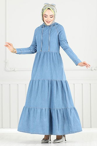 moda selvim Dress 25026MTS1095-M Light Denim - Thumbnail