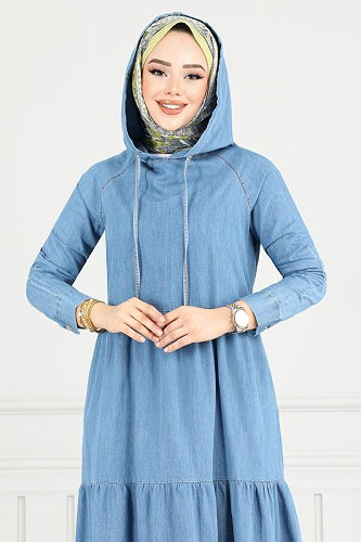 moda selvim Dress 25026MTS1095-M Light Denim - Thumbnail