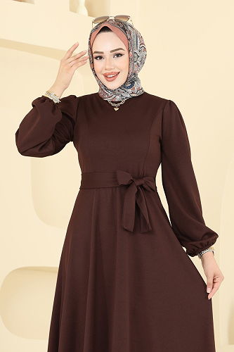 moda selvim Dress 25029UKB139 Brown - Thumbnail