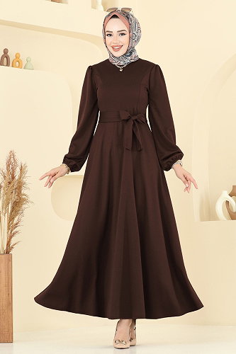 moda selvim Dress 25029UKB139 Brown - Thumbnail